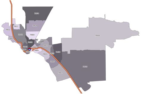 A map of El Paso divided by zip codes